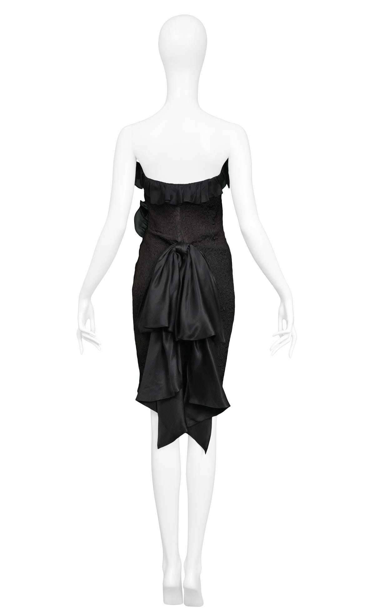 Black Vintage 1987 Yves Saint Laurent Silk Ruffle Cocktail Dress 
