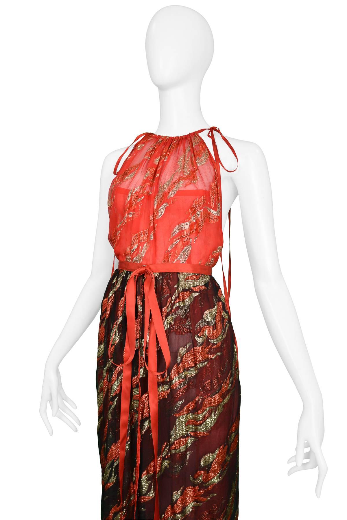 Brown Yves Saint Laurent Vintage Gold and Red Lamé Ensemble, 1970s