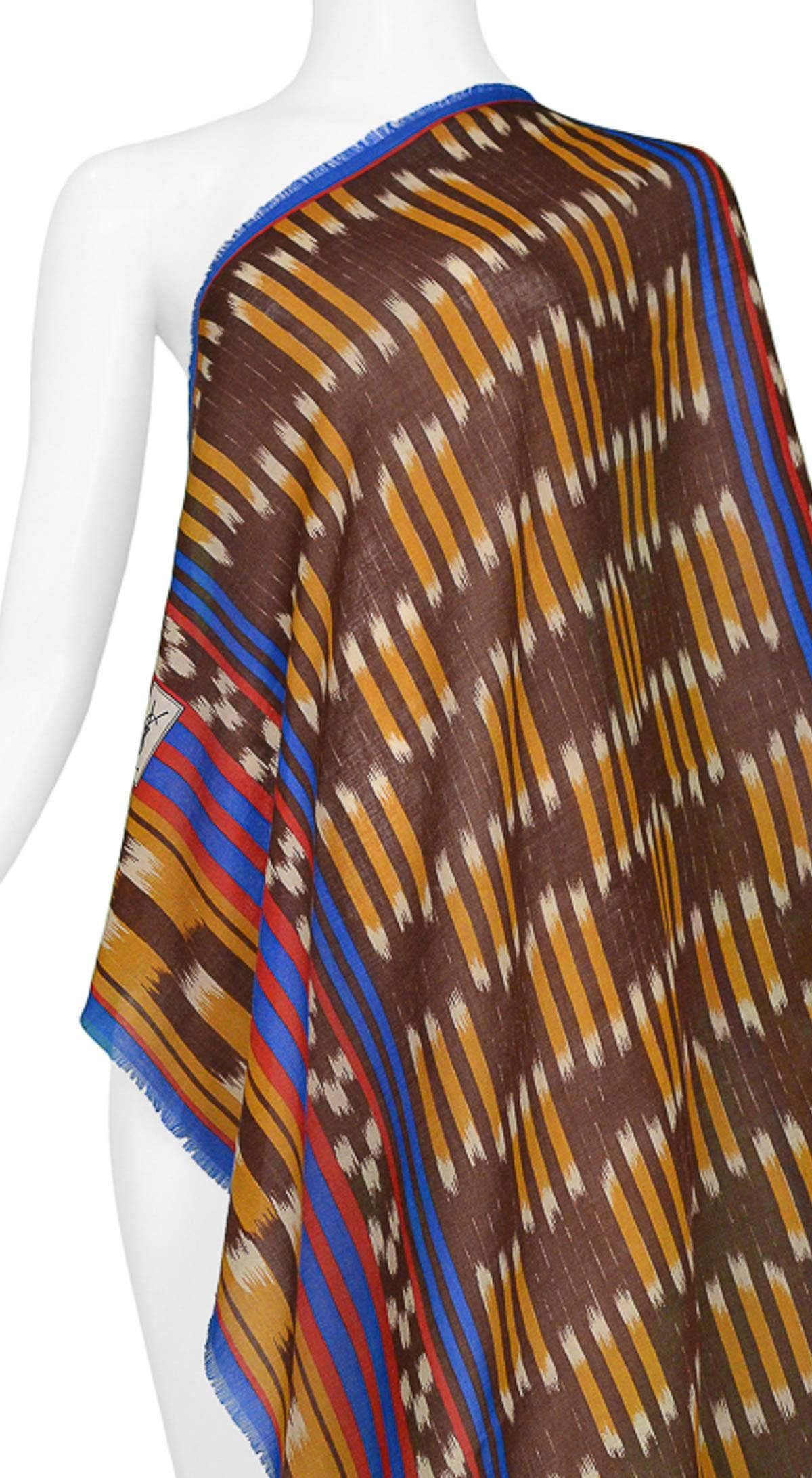 Brown Vintage Yves Saint Laurent 1970s Tribal Inspired Wrap Scarf