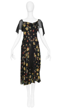 Vintage Chanel Floral & Black Chiffon Dress