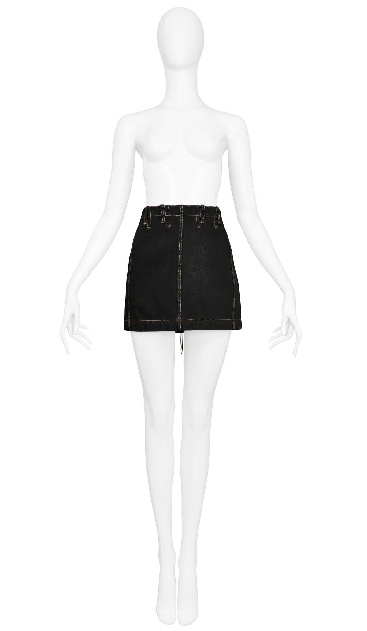 Vintage 1991 Azzedine Alaia Black Denim Lace Up Skirt In Excellent Condition In Los Angeles, CA