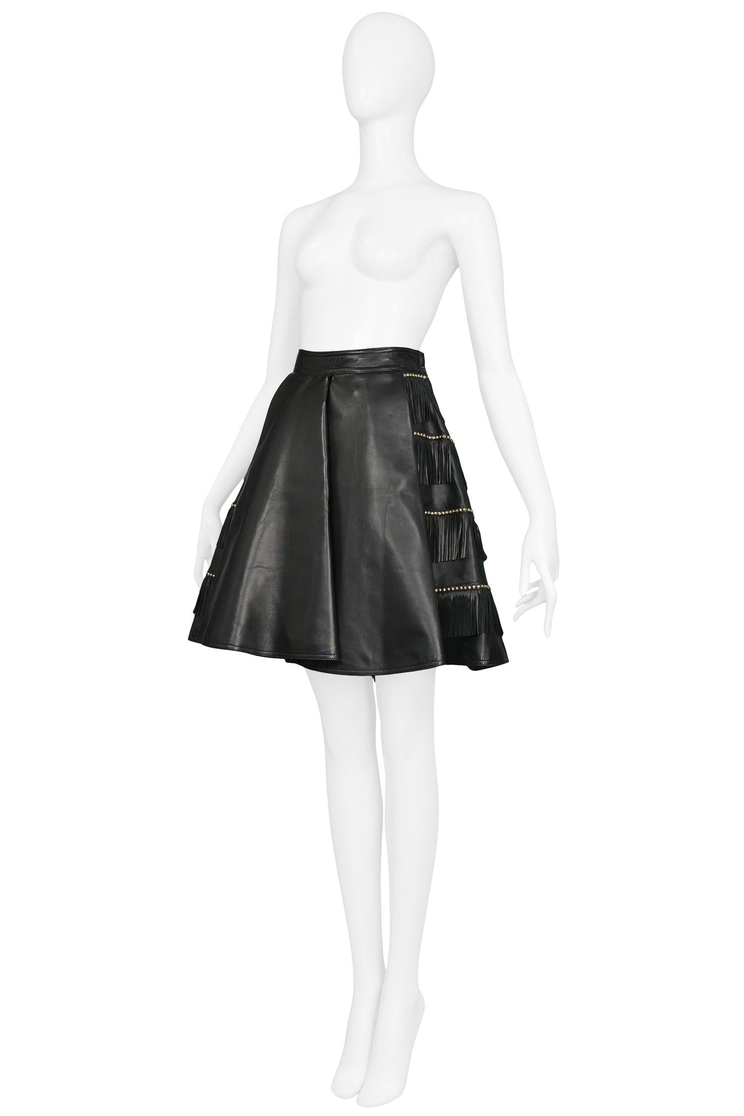 black leather studded skirt