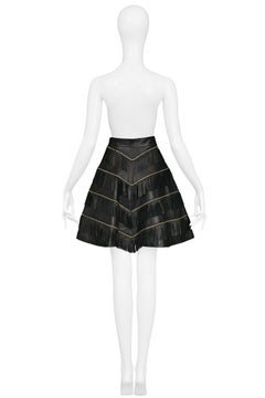 Vintage Gianni Versace Black Leather Fringe Studded Skirt AW 1992