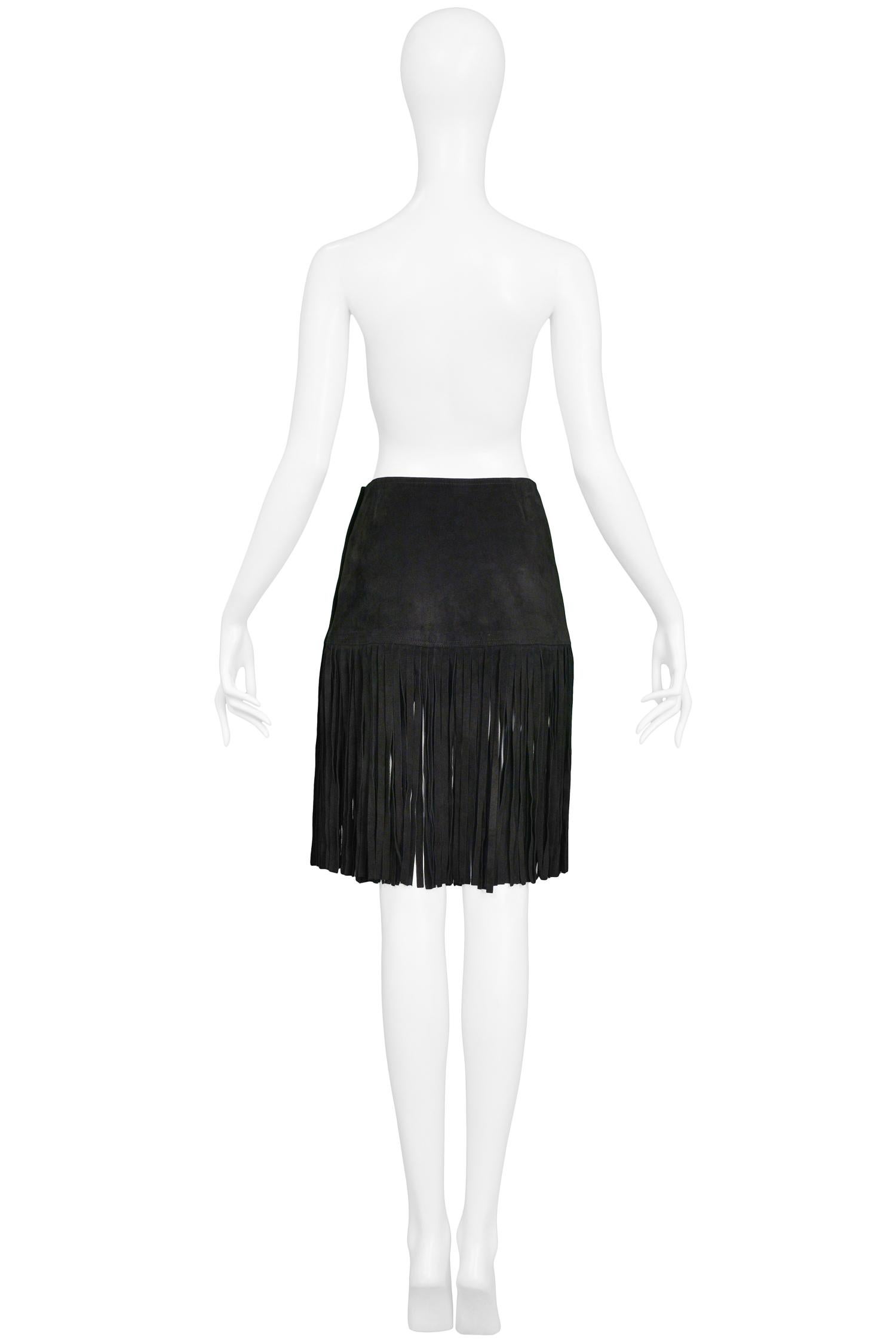 Vintage Yves Saint Laurent Black Suede Fringe Skirt In Excellent Condition In Los Angeles, CA