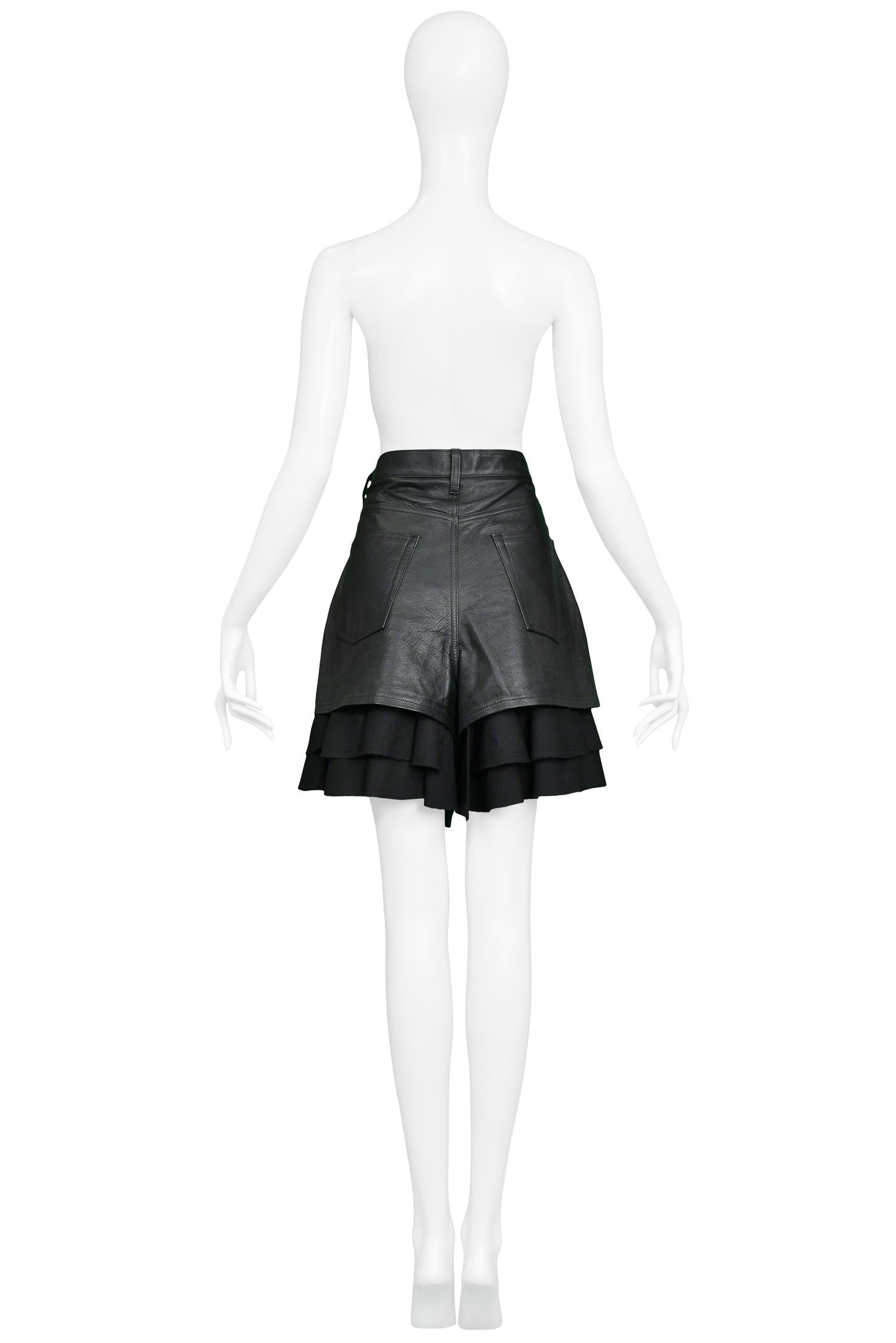 Vintage Junya Watanabe Leather & Wool Ruffle Shorts In Excellent Condition In Los Angeles, CA