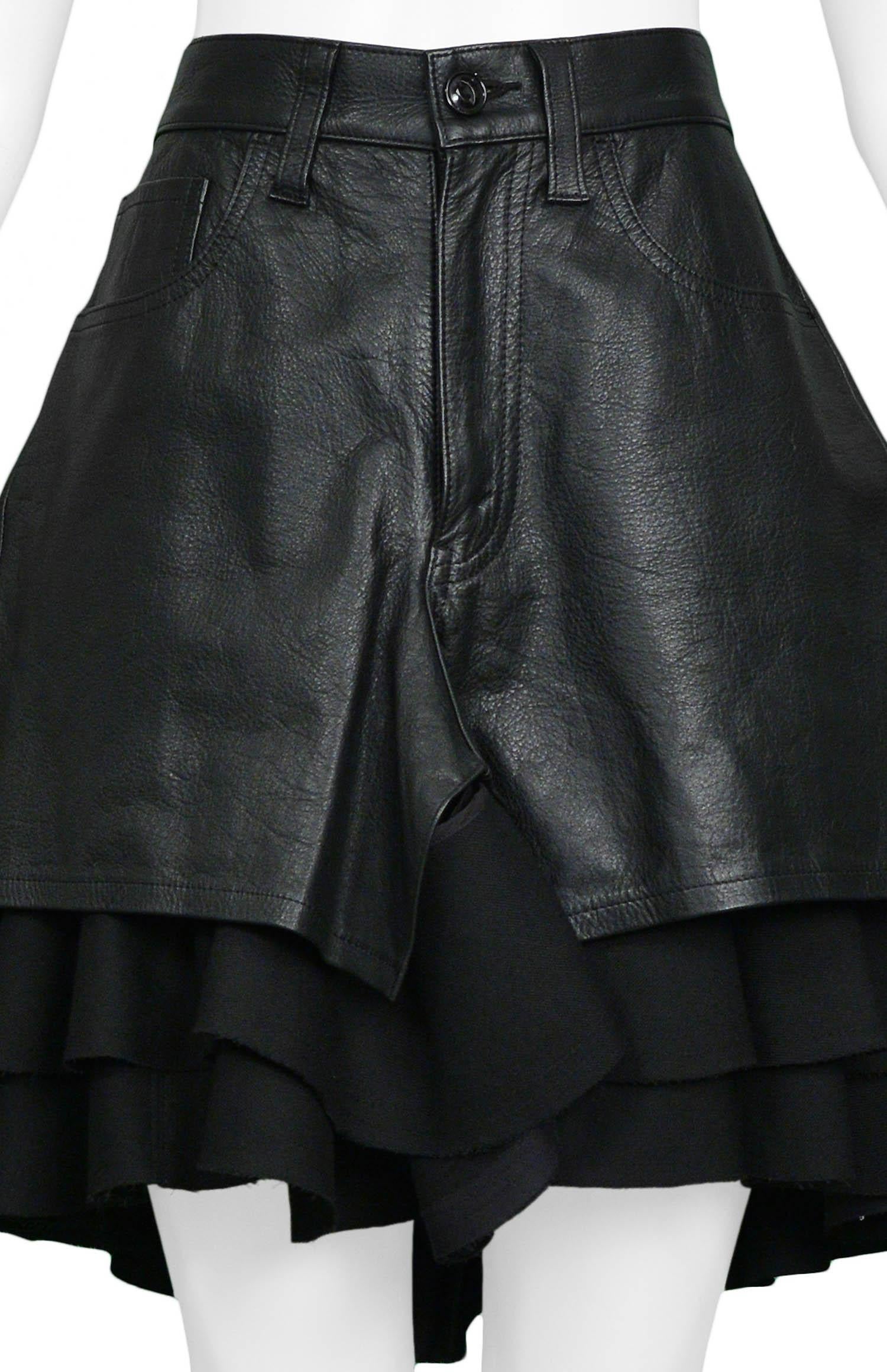 Black Vintage Junya Watanabe Leather & Wool Ruffle Shorts