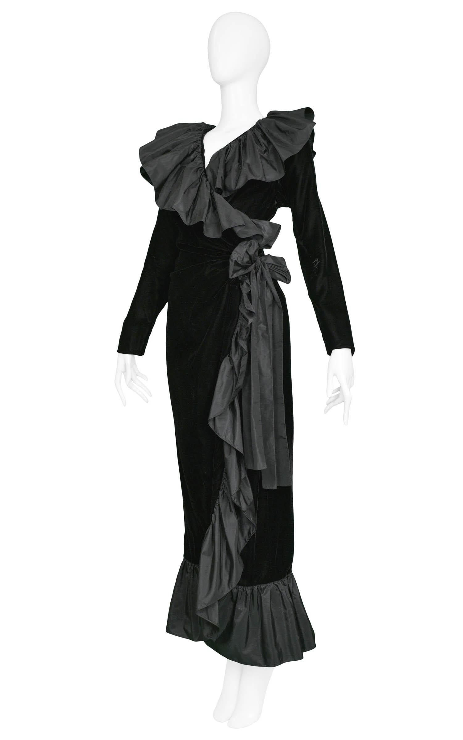 Yves Saint Laurent Black Taffeta Ruffle Gown, 1980s  In Excellent Condition In Los Angeles, CA