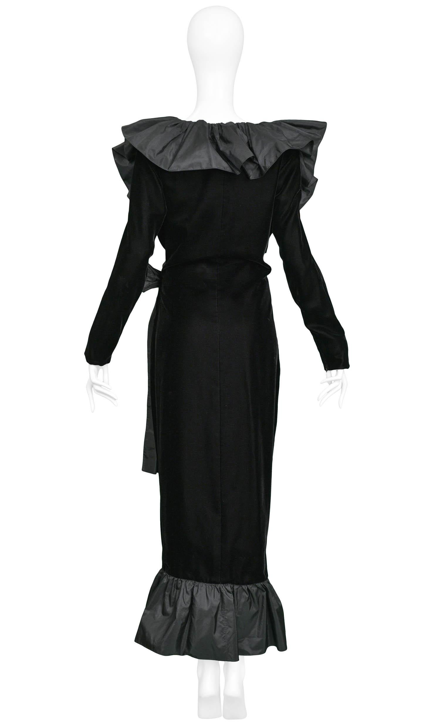 Women's Yves Saint Laurent Black Taffeta Ruffle Gown, 1980s 