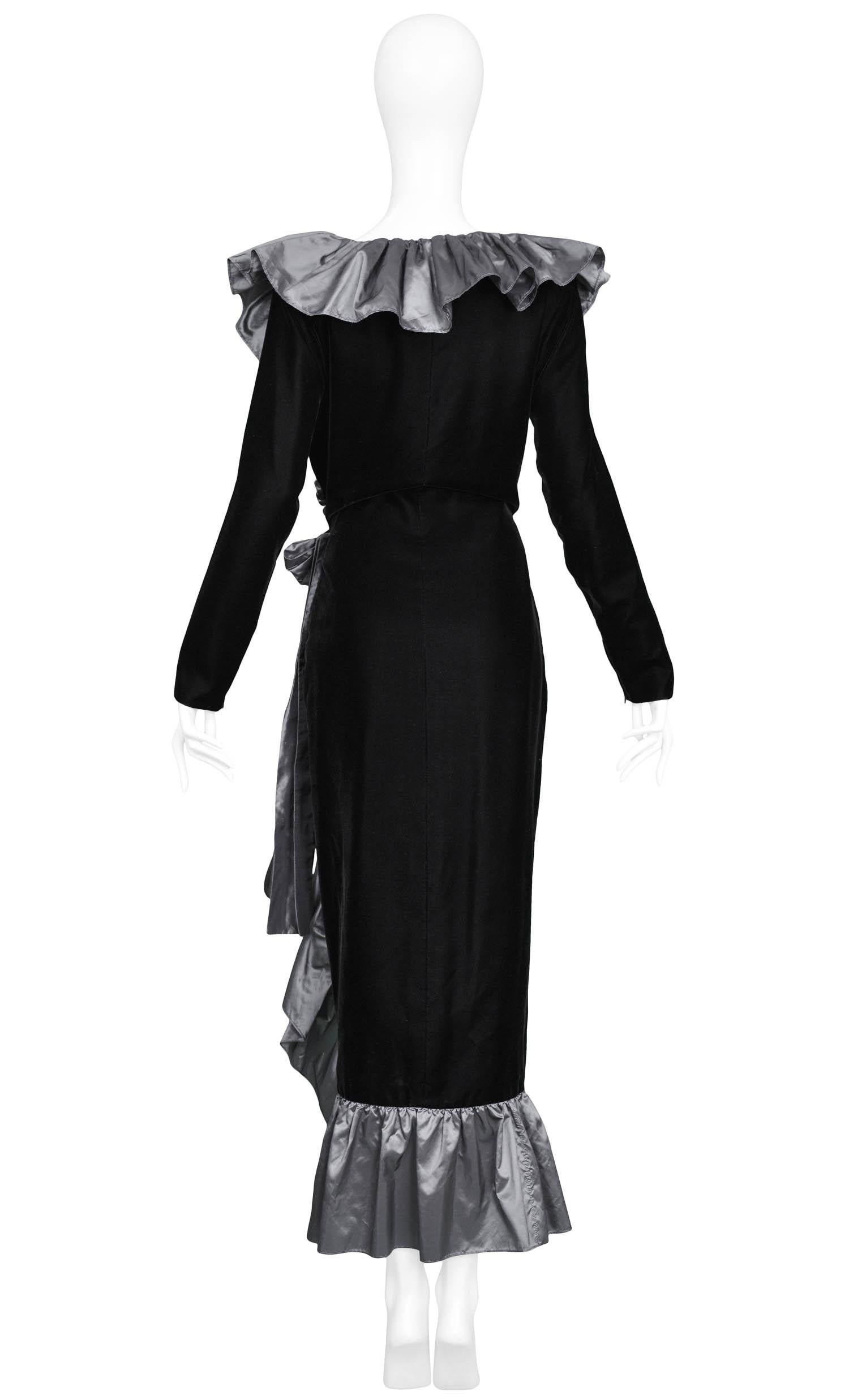 Yves Saint Laurent Silver Taffeta Ruffle Gown, 1980s For Sale 1