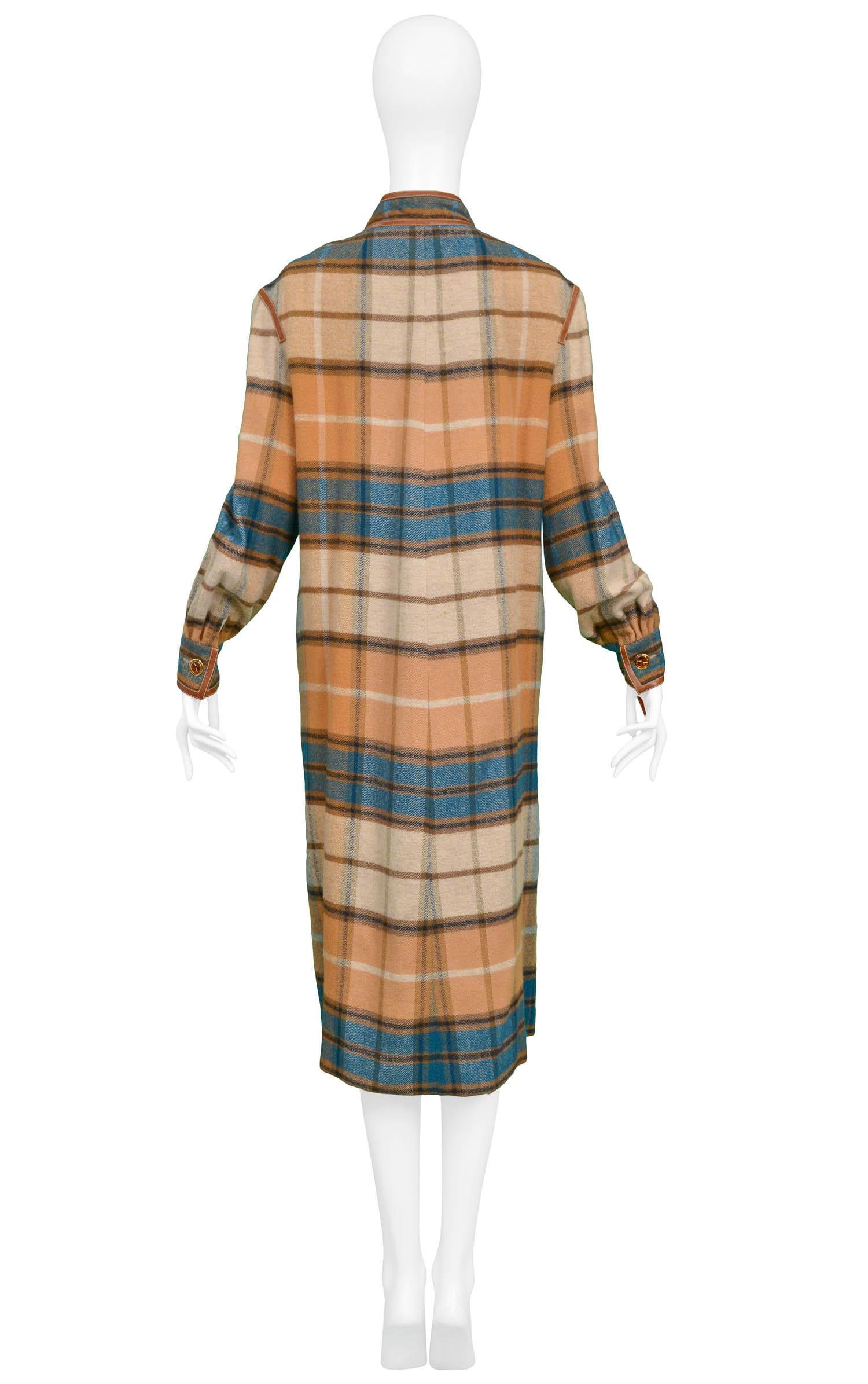 Women's or Men's Gucci Green and Brown Plaid Coat Dress, 1970s