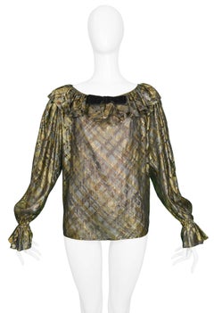 Yves Saint Laurent Gold- und schwarzmetallische Bluse:: 1980er Jahre
