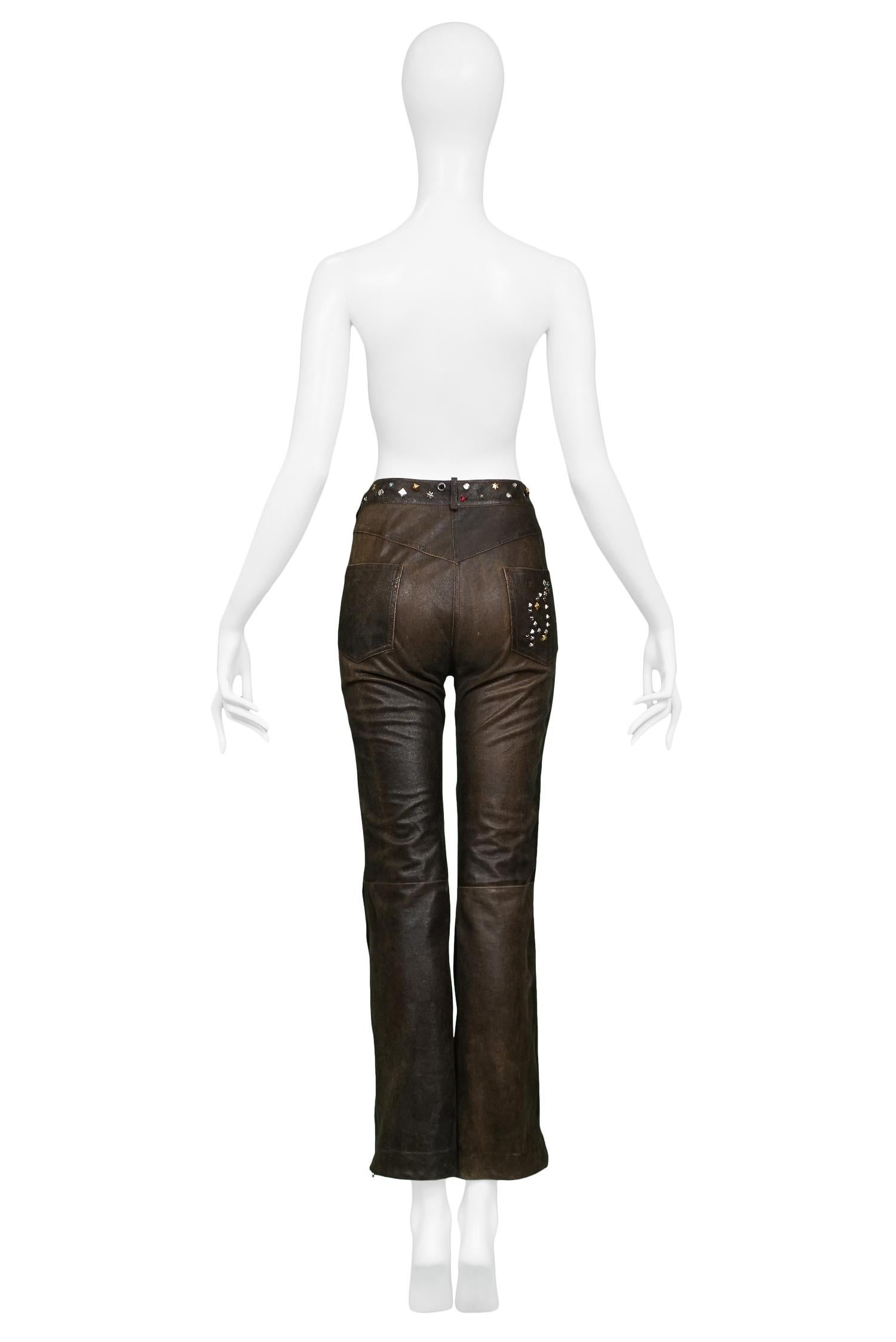 Black Christian Dior by John Galliano Runway Leather Studded Zipper Pants, 2001 