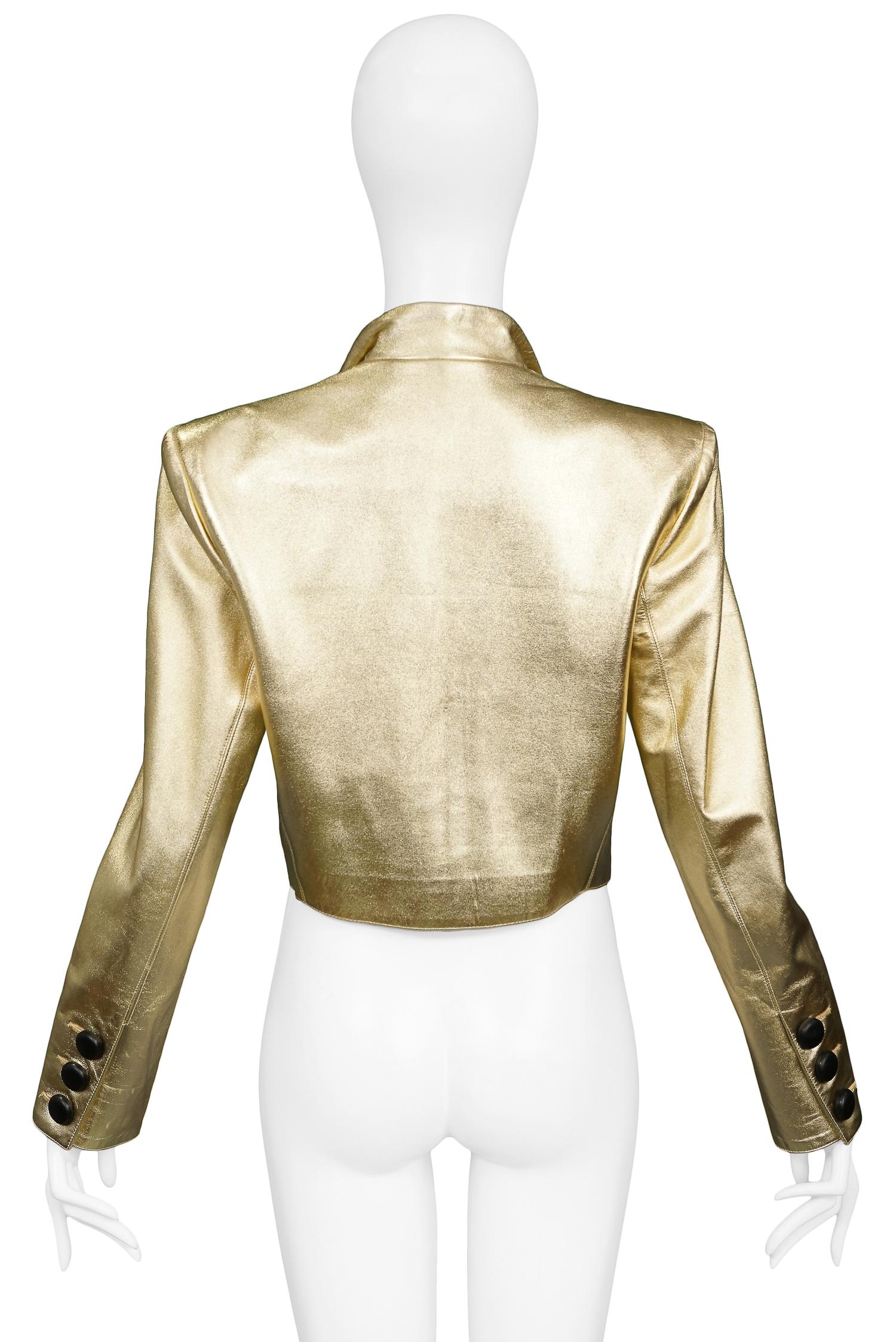 Yves Saint Laurent Vintage Gold Leather Tuxedo Jacket In Excellent Condition In Los Angeles, CA