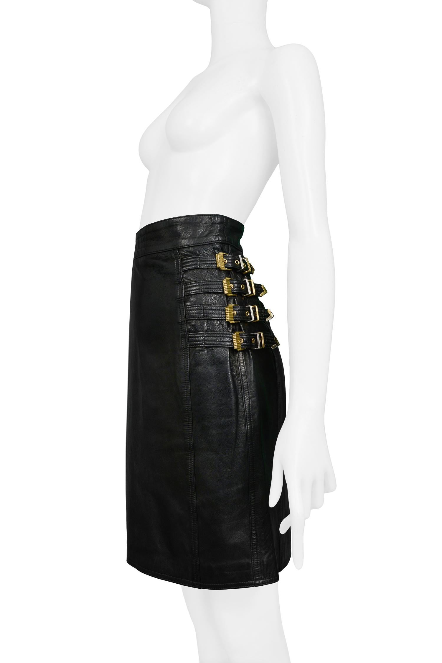 versace leather skirt