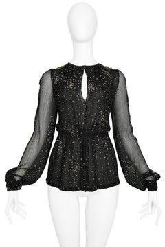 Vintage Thea Porter 1970s Chiffon & Sequin Keyhole Blouse