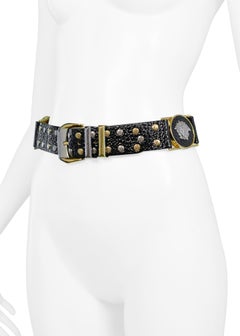 Vintage Gianni Versace 1992 Black Medusa & Embossed Leather Belt