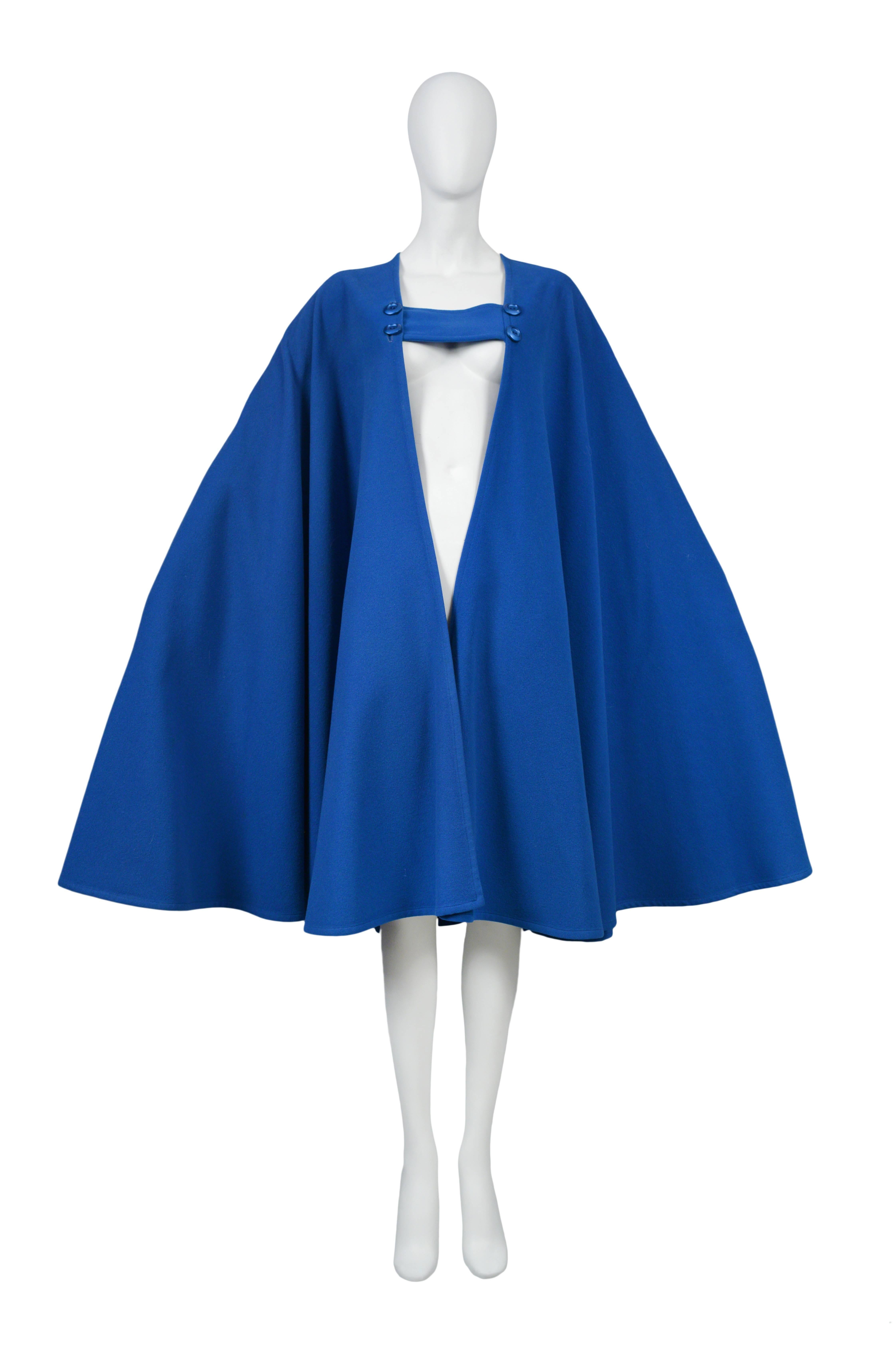 Yves Saint Laurent Blue Wool Cape In Excellent Condition In Los Angeles, CA