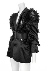 Comme De Garcons Black Satin Ruffle Blazer