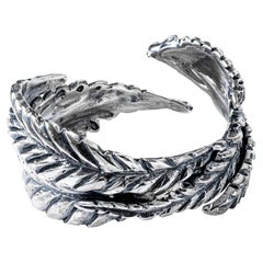 German Kabirski Bryo Oxidized 925 Silver Ring with Textured Leaf Design