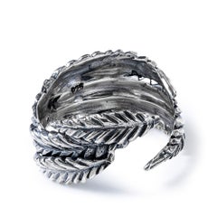 Bague allemande Kabirski Bryo en argent 925 oxydé, avec motif de feuilles texturées