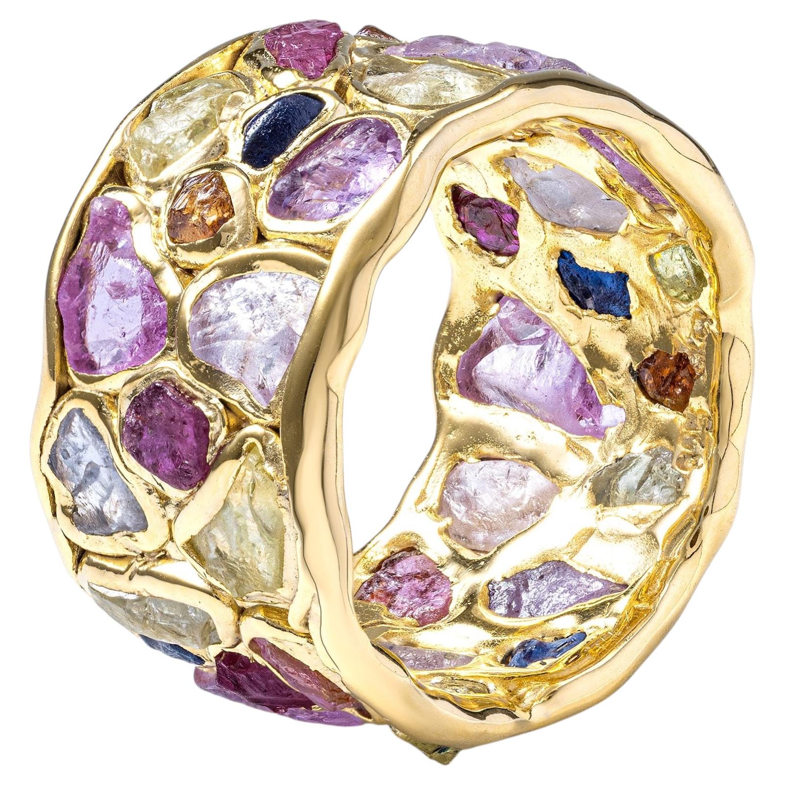 German Kabirski Thunder Gold Plated Silver Ring with Sapphire, Ruby & Tsavorite For Sale
