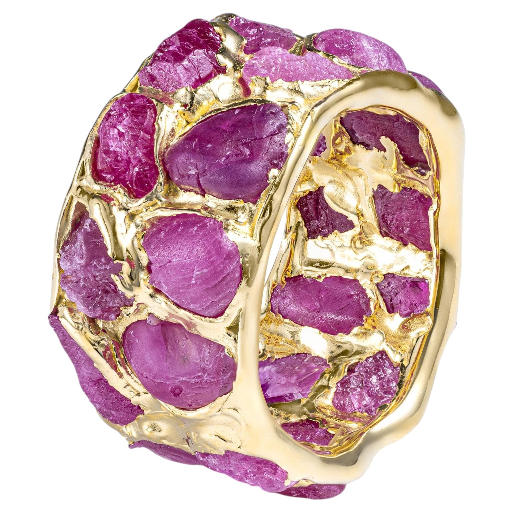 Bague en argent plaqué or « German Kabirski Enyo » sertie d'un saphir rose brut