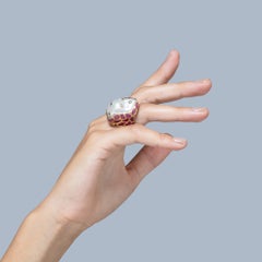 Bague allemande Kabirski Vitra en or 14 carats, sertie de diamants en castonne et d'une perle baroque