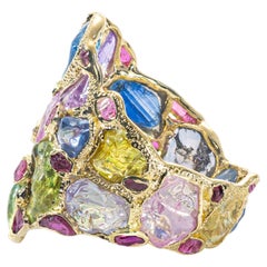 German Kabirski Midas 14K Gold Ring with Mixed Raw Sapphire & Ruby