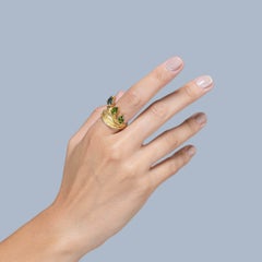 German Kabirski Oya Textured 14K Gold Ring with Pear Cut Green Tourmaline