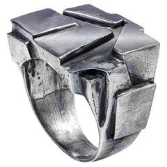 German Kabirski Nexus Oxidized 925 Silver Band with Broken Glacier Effect