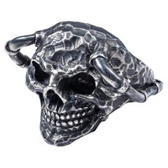 Bague allemande Kabirski Valkyr en argent sterling 925 oxydé, sculptée en forme de crâne