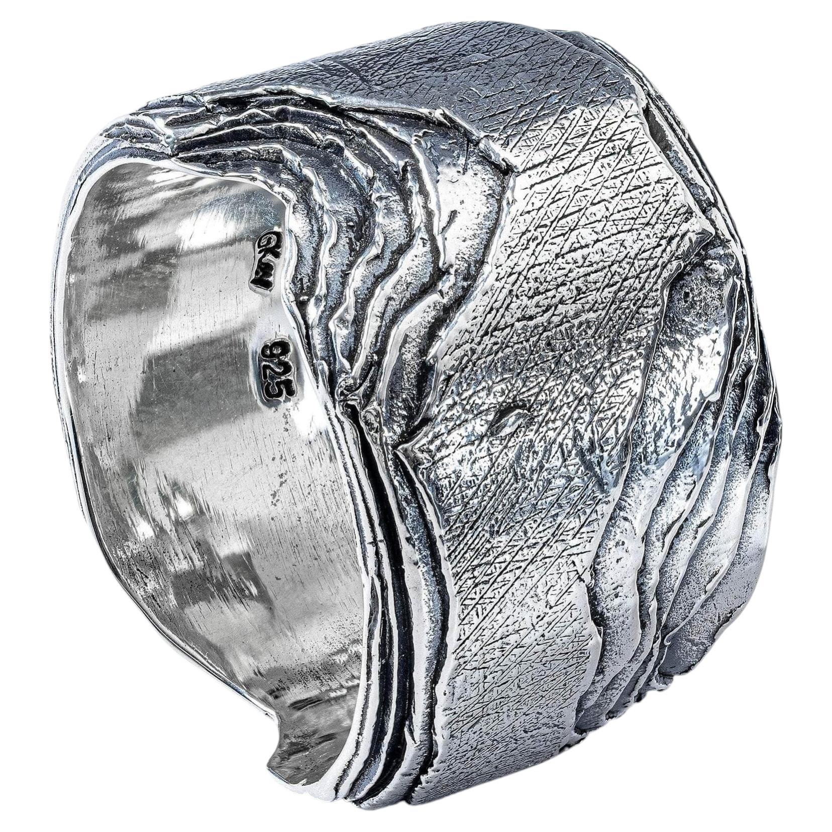 German Kabirski Inari Unisex Oxidized 925 Sterling Silver Wide Layered Ring For Sale