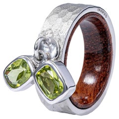 German Kabirski Sylphs Silver & Rosewood Ring with Dual Octagon Cut Peridots