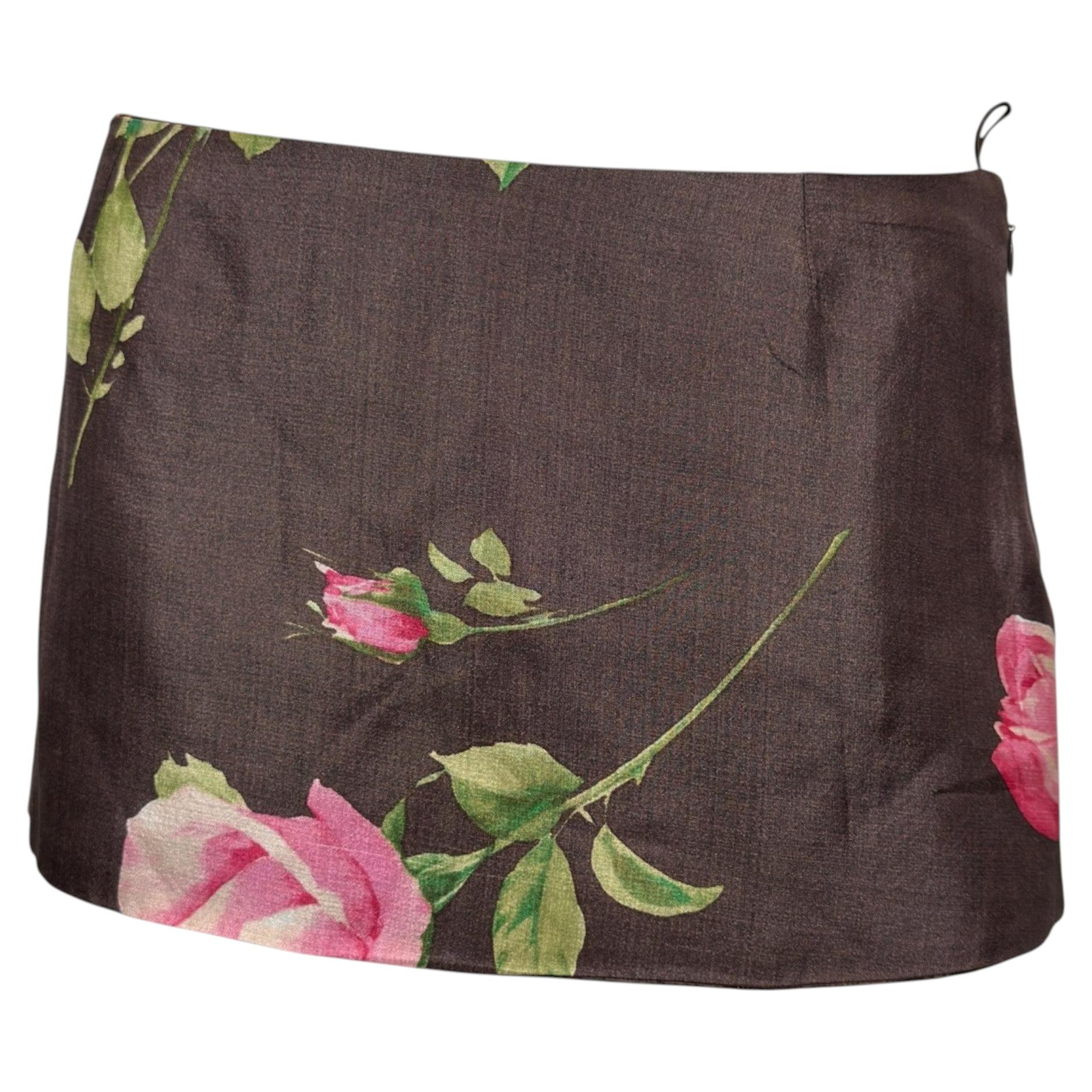 Dolce & Gabbana S/S 2000 Brown Rose-Print Mini Skirt