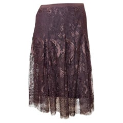 Hermès by Jean Paul Gaultier F/W 2006 Dark Brown Pleated Lace Midi Skirt