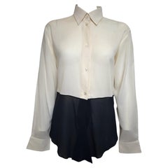 Hermès by Martin Margiela S/S 2004 Ivory And Black Colour-Block Tie-Waist Shirt