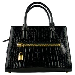 Tom Ford, Charlotte Medium Bag in Glossy Black Alligator, Gold Plated Hardware