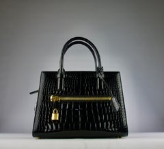 Tom Ford, Charlotte Medium Bag in Glossy Black Alligator, Gold Plated Hardware