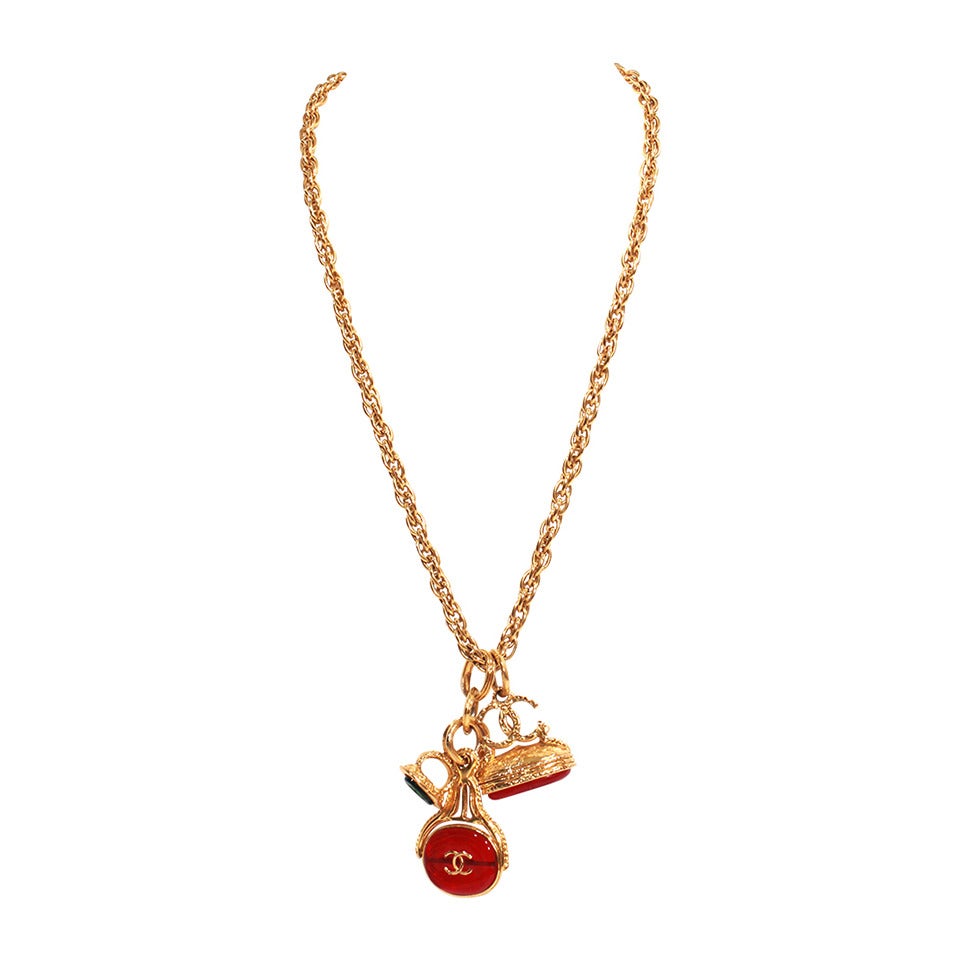Chanel Goldtone Long Necklace with Gripoix Charms