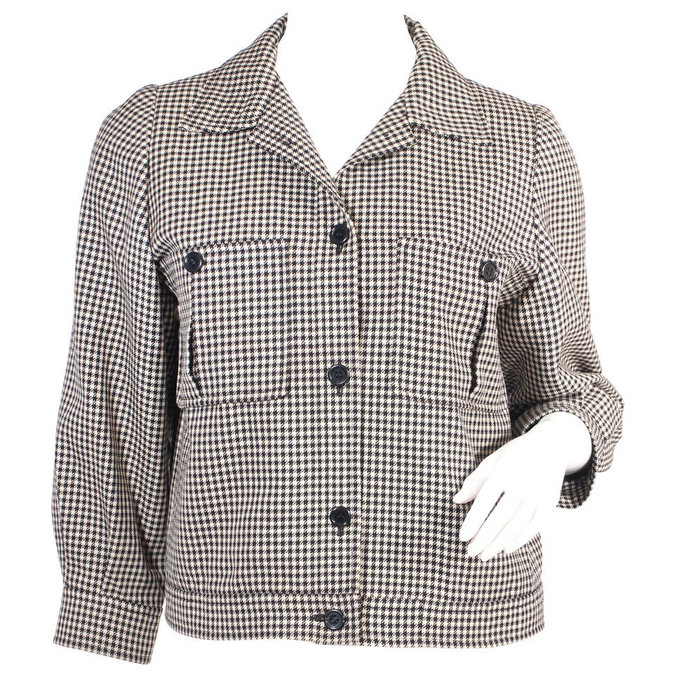 Yves Saint Laurent Houndstooth Jacket with 3/4 Sleeves