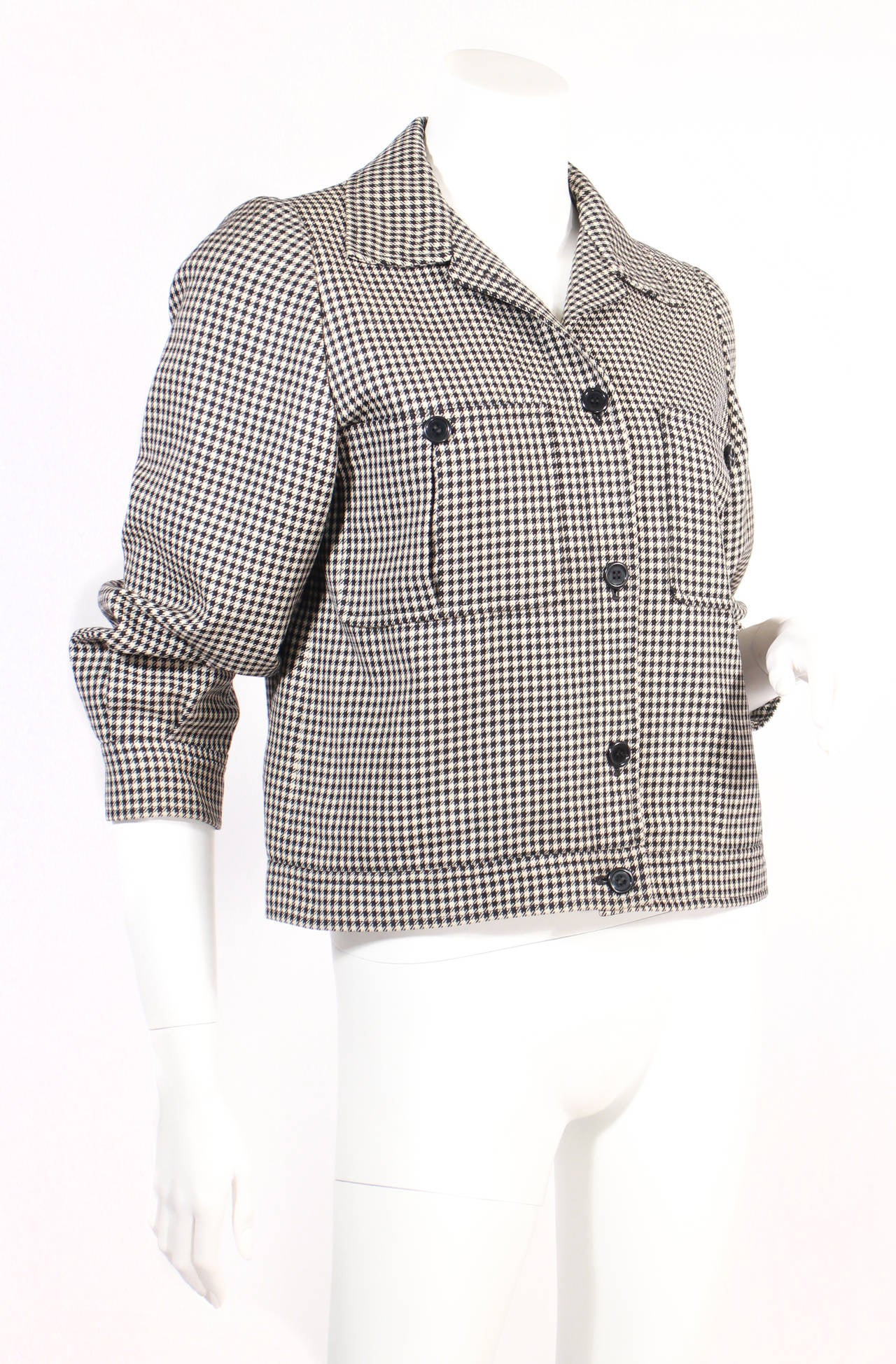 Gray Yves Saint Laurent Houndstooth Jacket with 3/4 Sleeves