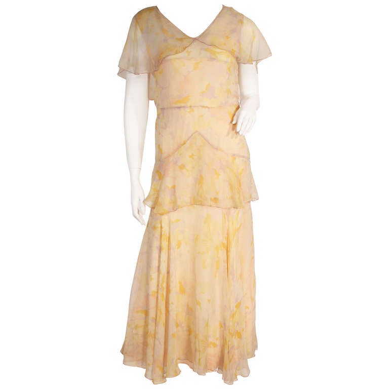 1930s Chiffon Floral Dress