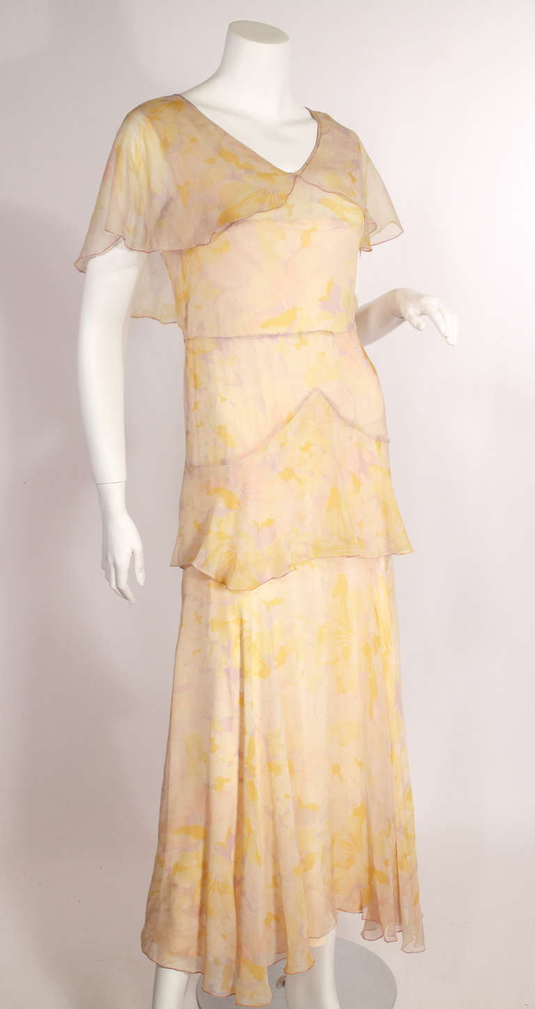 1930s Chiffon Floral Dress In Excellent Condition In New York, NY