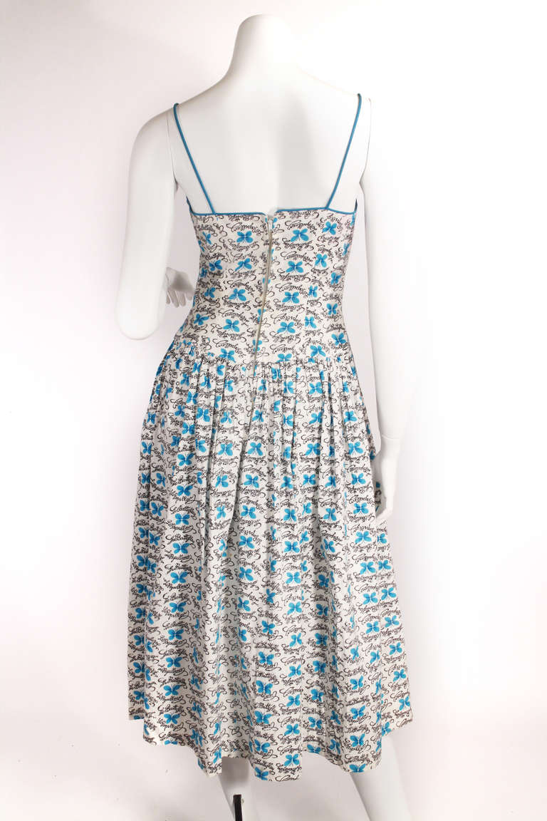 Gray 1950s Butterfly Dress For Sale