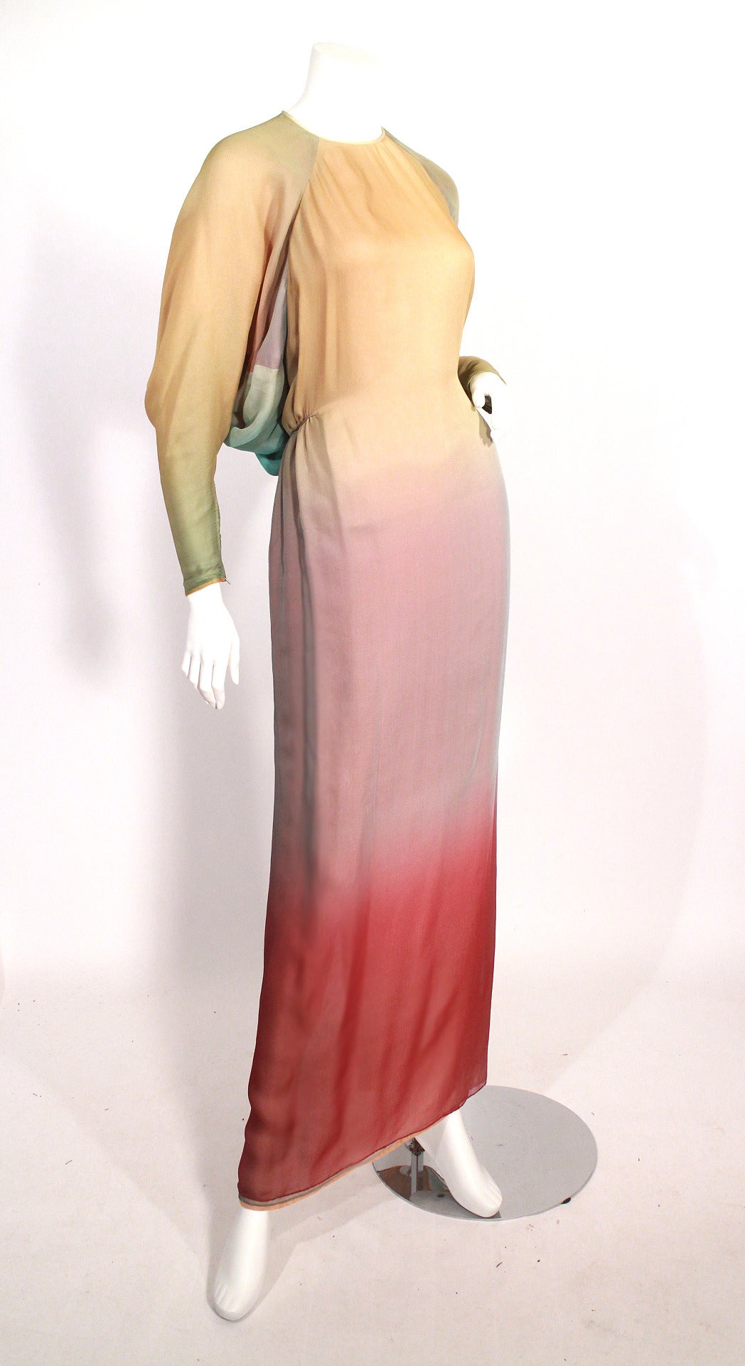 Beige Galanos Multicolor Ombre Silk Gown