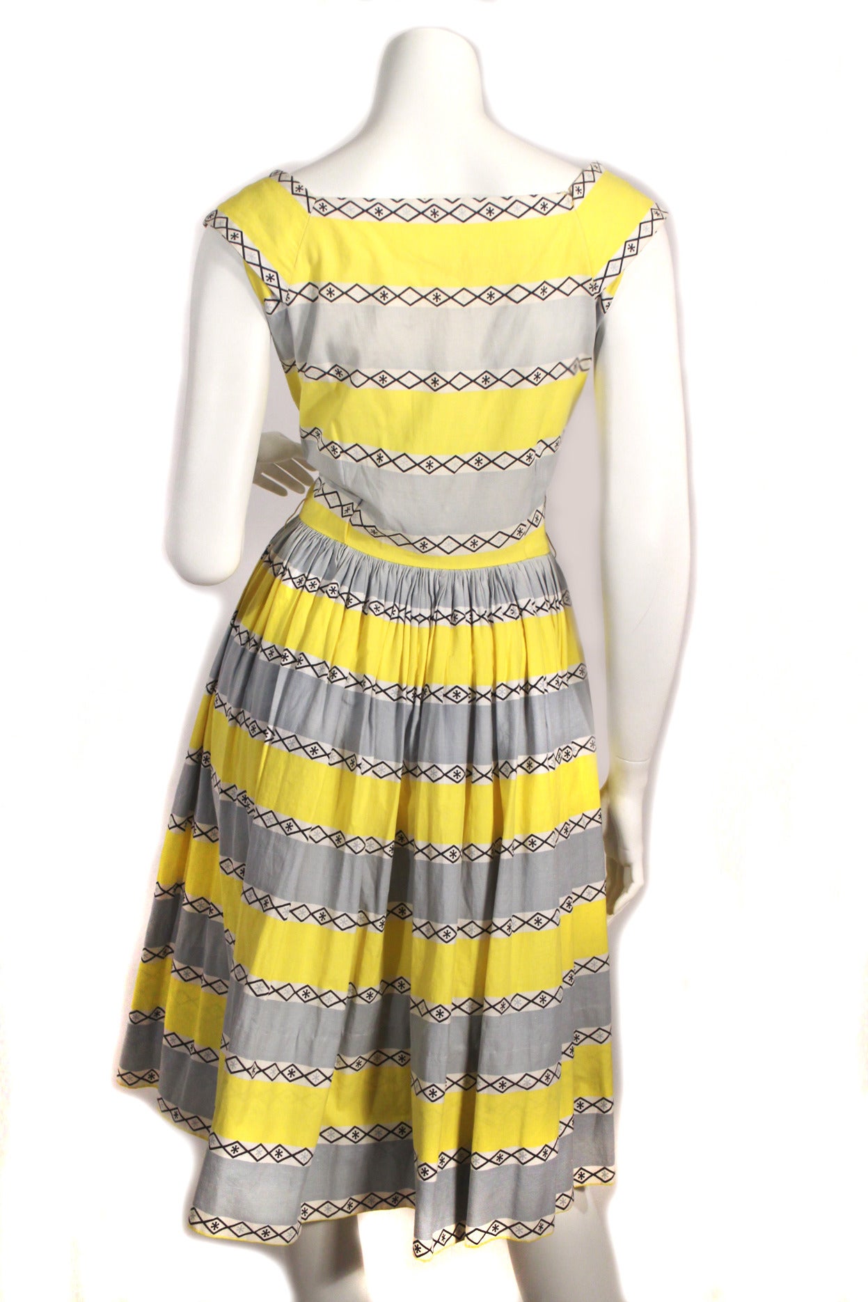 Beige 1950s Cotton Print Dress