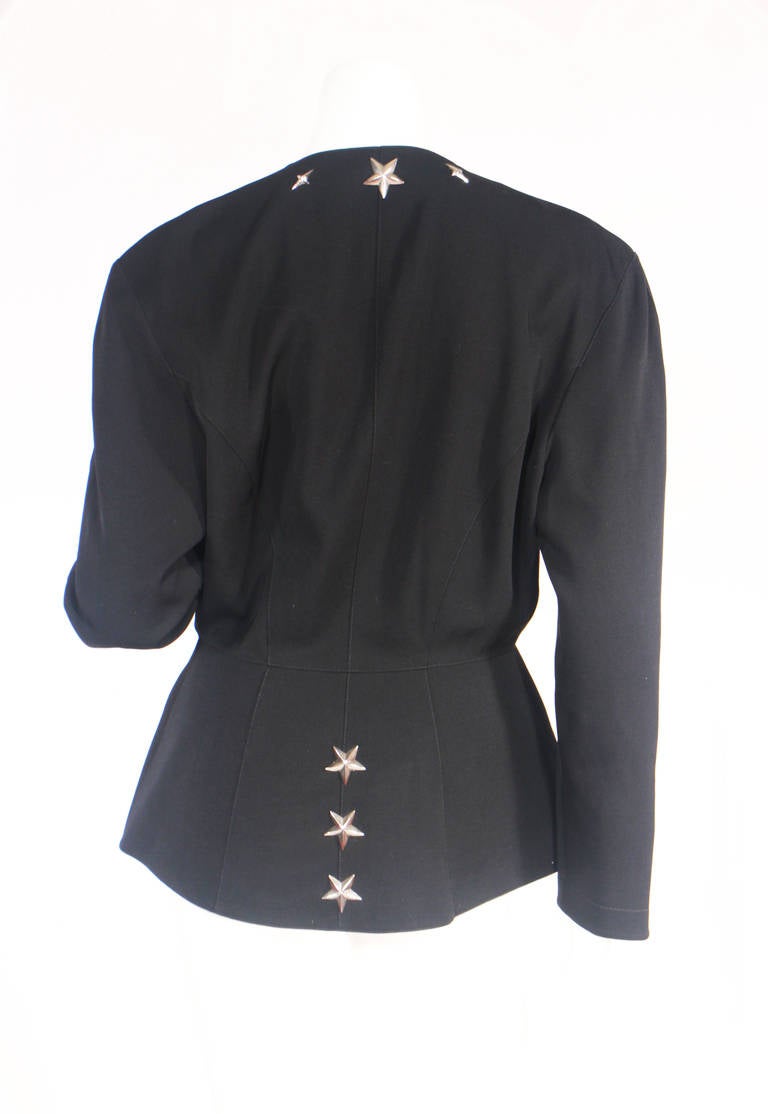 Black Thierry Mugler Jacket with Star Detail and Pin For Sale
