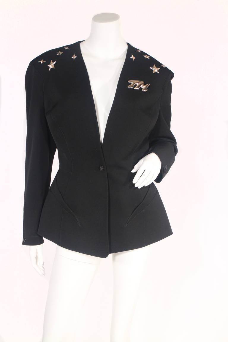 Early 1990's Thierry Mugler black jacket with star detail in both the front and back.