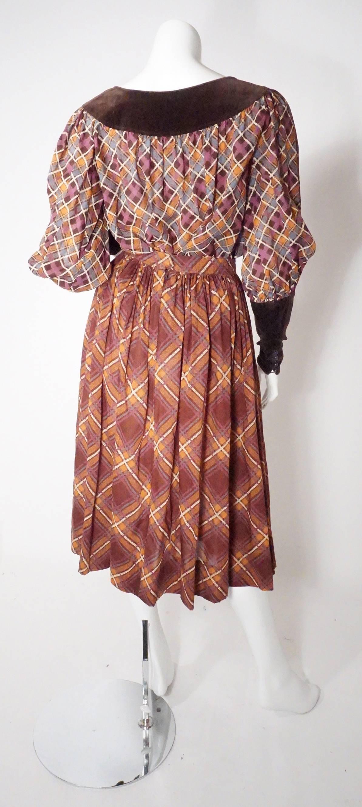 Brown Yves Saint Laurent 2 Piece Blouse and Skirt Set For Sale