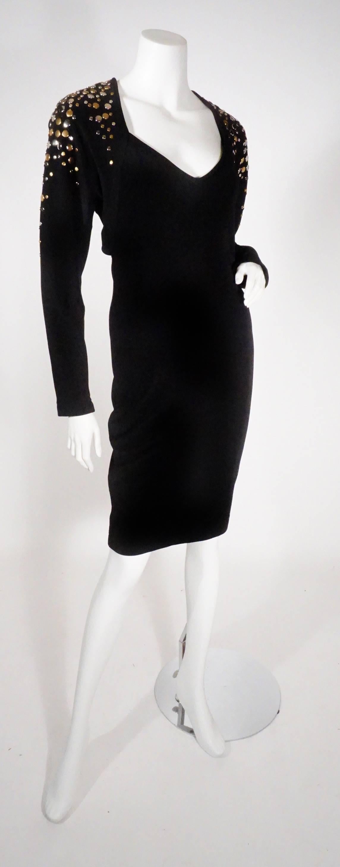 Black 80s Tadashi Bodycon Dress with Open Back For Sale